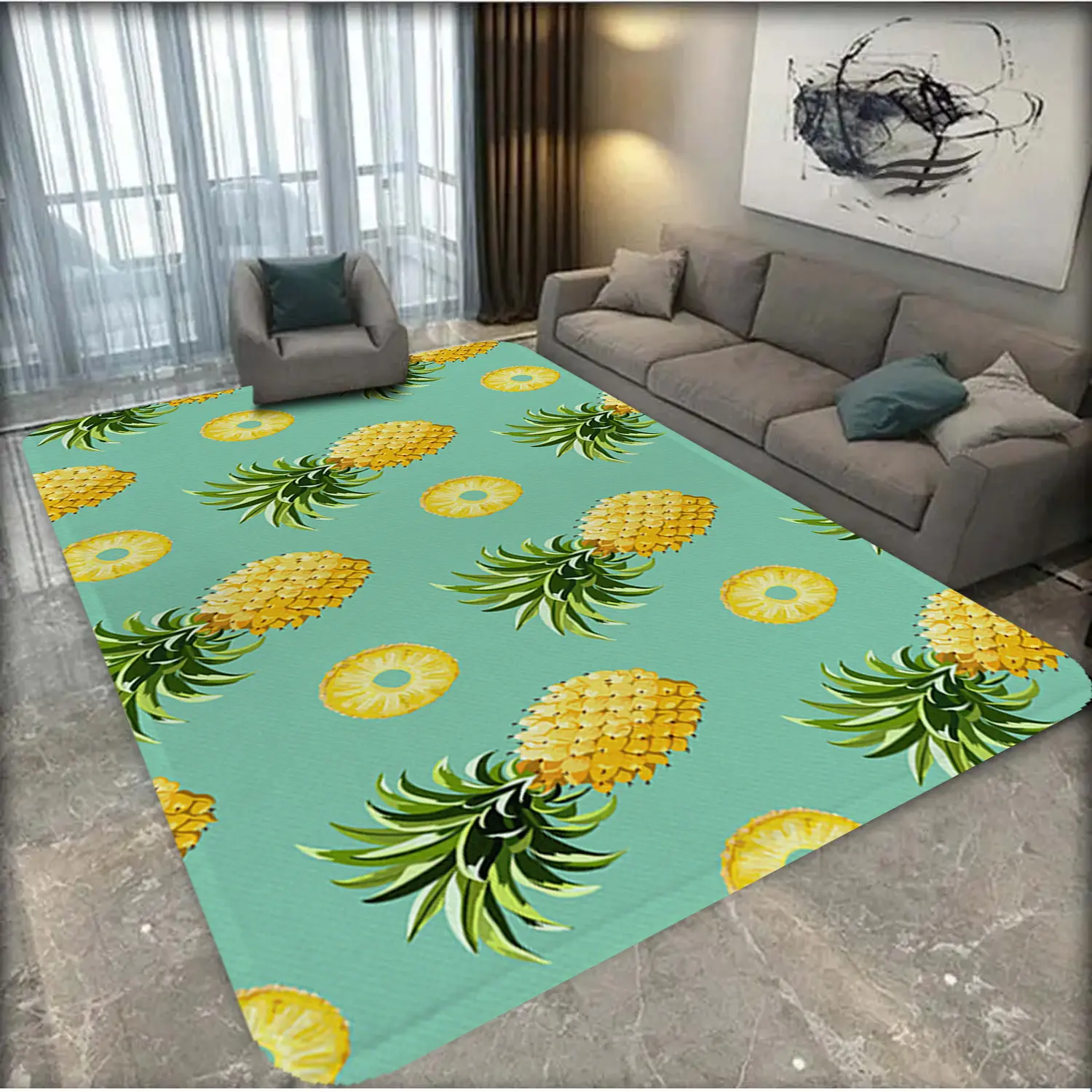 1 pineapple themed carpet, Soft area rug, Household decorative rug, soft and absorbent, anti slip and wear-resistant, suitable for living rooms, bedrooms, and other home decor, durable and washable, can be used as a pet mat