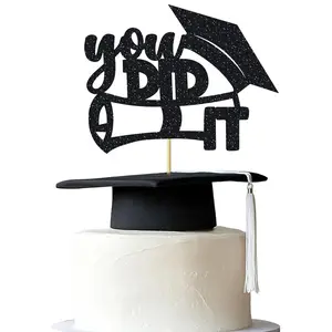 1 Pack You Did It Cake Topper Cake Topper Black Graduation Theme Cake Decoration Glitter Grad Cap for Senior High School University College Graduation Party Supplies