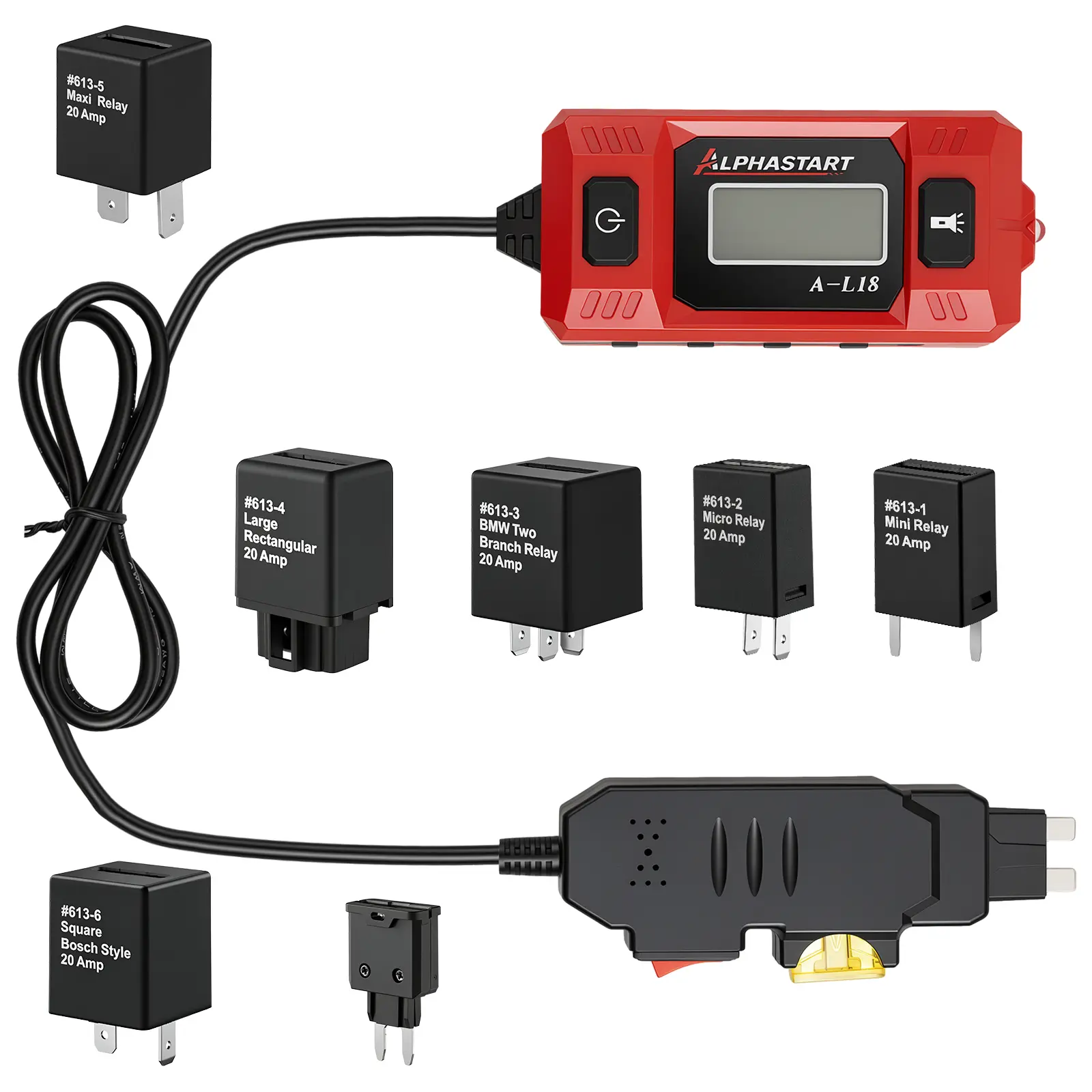 Alphastart A-L18 Current Tester-Load current detection,relay current detection,Automotive Electrical Circuit Diagnostic Tool with 0.01A-19.99A Read,In-Circuit Bypass Switch,Auto Polarity Detection for Cars,EVs,Trucks, Marine - Essential Repair Accessory