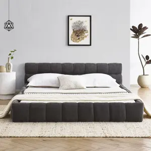 Queen Size Upholstered Bed Frame with Thick Fabric, Chenille Fabric Grounded Queen Size Platform Bed with Headboard and Solid Frame. No Box Spring Needed, (68''*86.5''*23.5'')