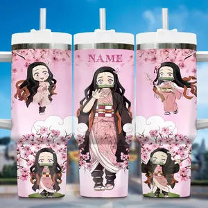 STORMMECH Portable Nezuko 40oz Insulated Tumbler Mug - Double-Wall Vacuum Stainless Steel, Cartoon Design, Washable Leak-Proof Straw Lid with Handle, 12H Hot/24H Cold Insulation, Valentine Birthday Gift