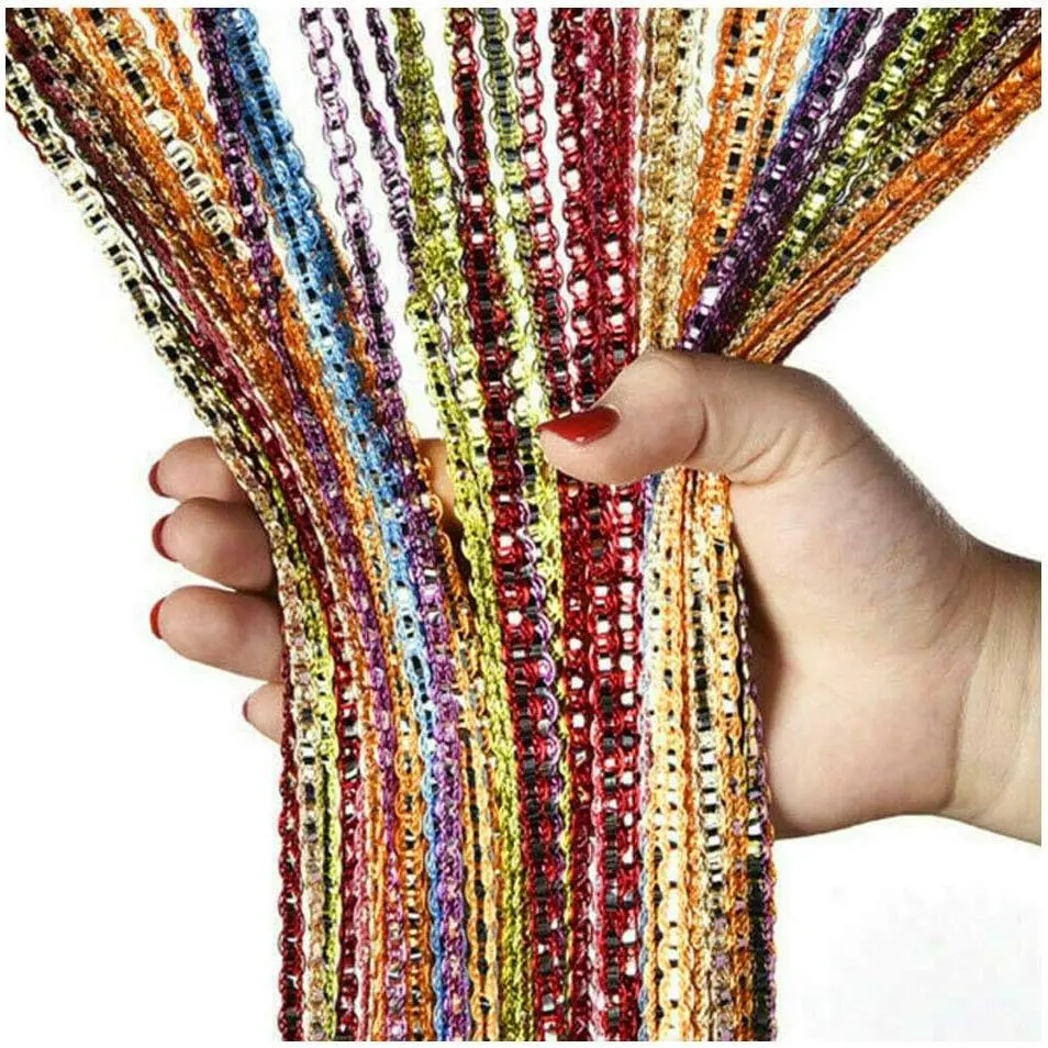 2Pcs Curtain Beads Room Divider Crystal Tassel Fringe Beaded Window Panel String Door