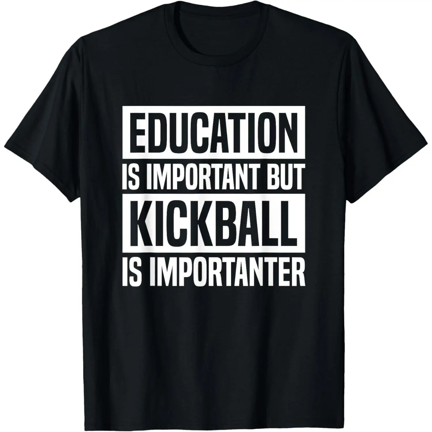 Women's 100% Cotton Crew Neck Short-Sleeve Fitted Graphic T-Shirt - All Seasons Cute Large Unisex-Adult Black Vintage Top, "Education Is Important But Kickball Is Importanter" Print, Casual Team Apparel
