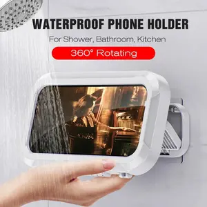 Waterproof Shower Smartphone Cellphone Holder Rotation Angle Adjustable Telescoping Wall Mount Phone Holder for Bathroom Kitchen Bracket Stand Multifunctional Phone Stand Rotating Stand