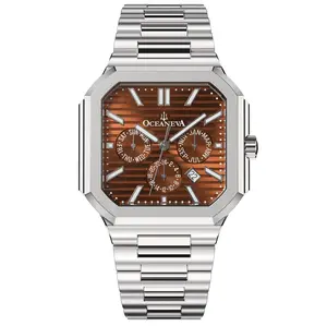 Oceaneva Tenuis Thin Japan Automatic Miyota 26 Jewel Calendar Watch - Brown Dial