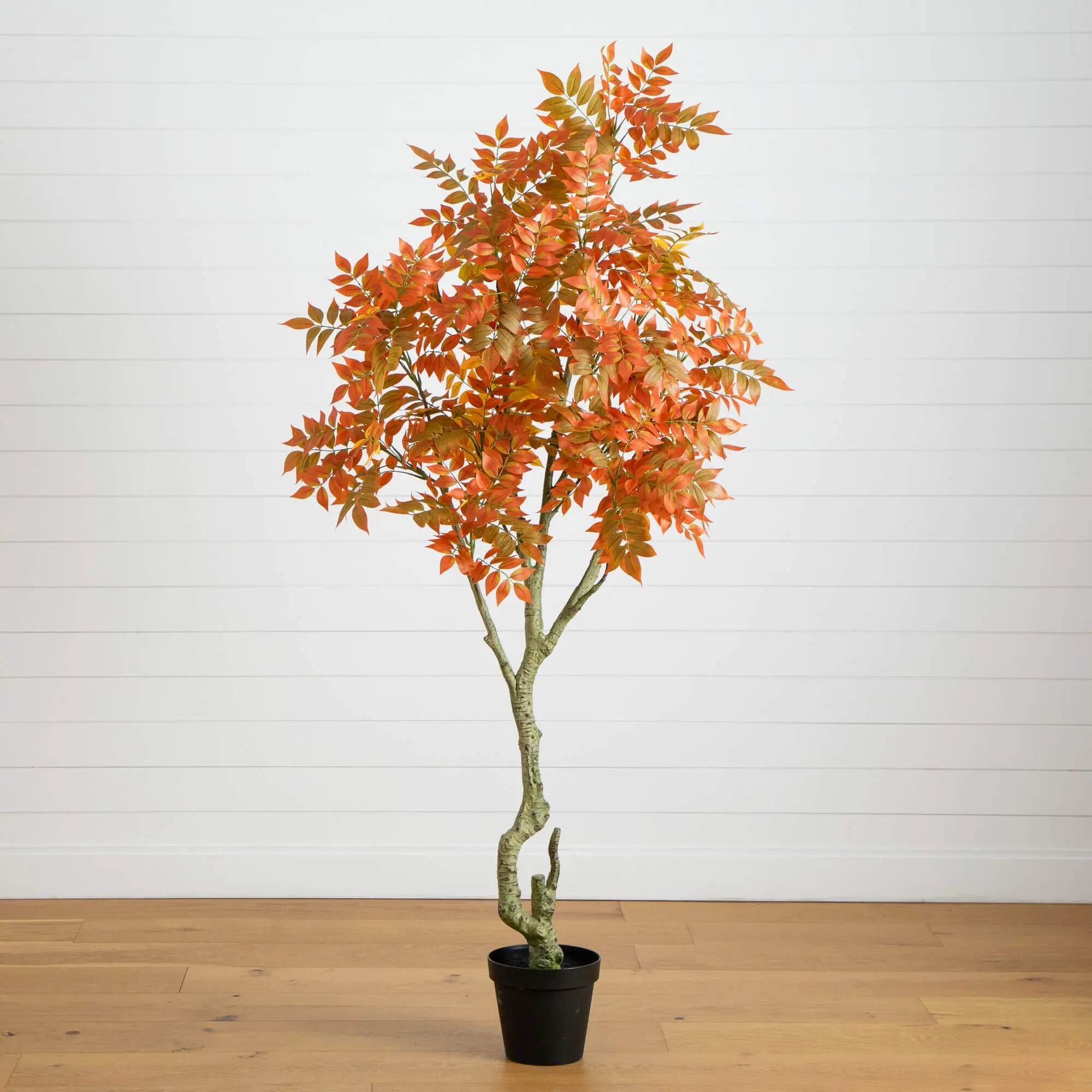 7ft Minimalist Decorative Artificial Autumn Sumac Leaf Plant with Botanical Aesthetic, Home Decor for Room Display (Fits Standard Pots)