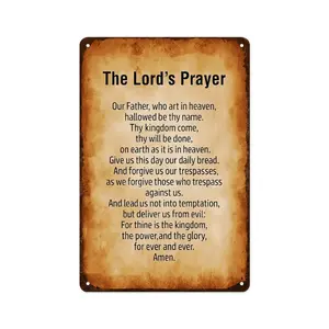 Retro Lord's Prayer Scripture Aluminum-Based Home Sign, 12"x8" Weatherproof Religious Decorations, Easy-Hang Spiritual Wall Art for Prayer Rooms & Living Spaces, House Plaque Gift