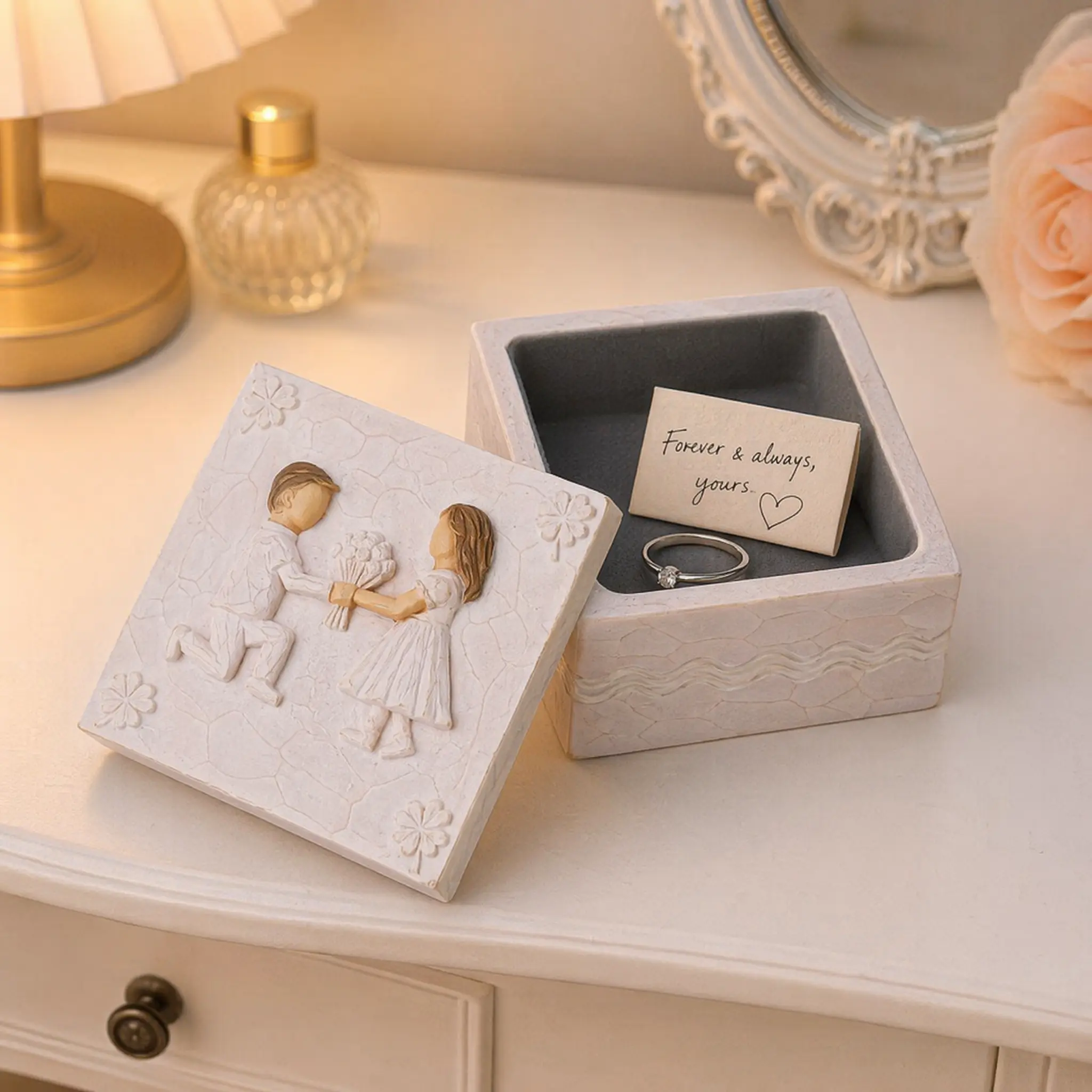 Romantic Resin Angel Trinket Box – Mini Keepsake Jewelry Box with Love Heart & Bow Design, Surprise Proposal Ring Box & Sentimental Gift for Her on Anniversaries & Valentine's Day, Wedding & Birthday Gifts for bridesmaid