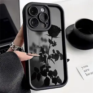 A Minimalist Dark-Themed Black Rose Phone case,Phone Case Suitable for IPhone11/12/13/14/15/16/17 Pro Promax Air Plus,Shockproof Silicone TPU Bumper Drop Protection Soft Cover