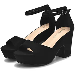 Women's high heeled velvet open toe ankle strap fashion thick high heeled high heeled shoes