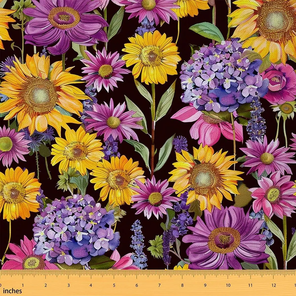 Sunflower Print Decorative Fabric Watercolor Daisy Flower Rustic Style Outdoor Soft Flannel Polyester No Stretch Fabric Purple Lavender Green Weed Plant Quilting Sewing Arts