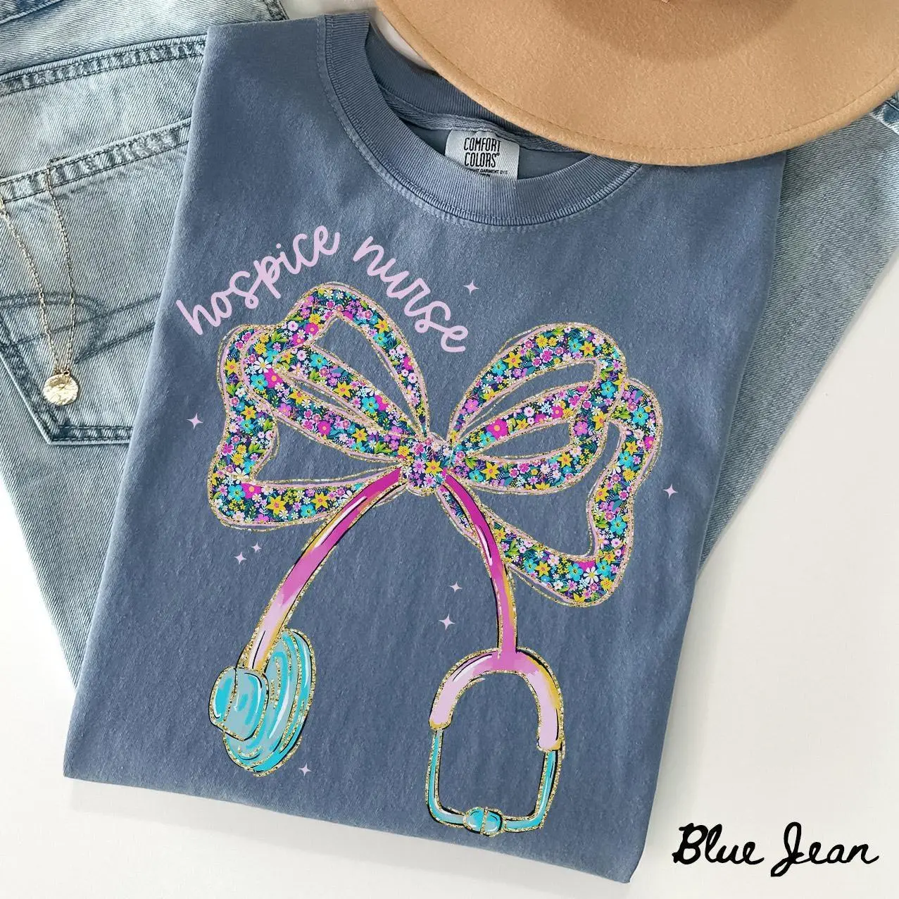Comfort Colors Hospice Nurse T-Shirt, Floral Bow Stethoscope Graphic Tee, Nurse Life Shirt, Medical Worker Gift, Unisex Cotton Tee