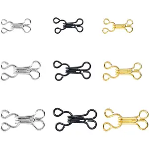 120Pcs Black Silver and Gold Hook and Eye Sewing, 3 Sizes Hook and Eye for Closures Bra Hooks Replacement