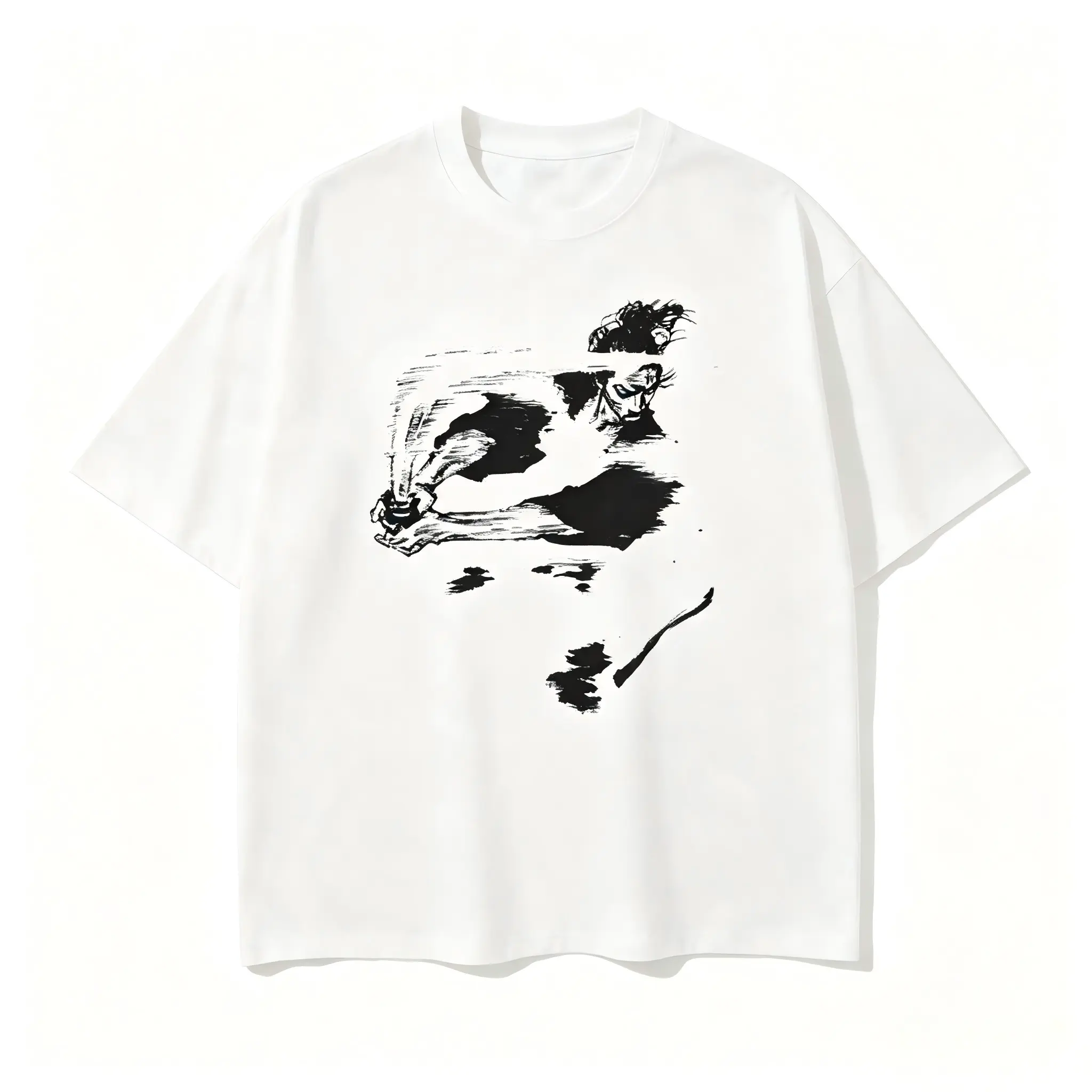 Women's Vagabond "Swift as the Wind" Short-Sleeve Heavyweight Vintage Cotton All-Over Print Anime T-Shirt - Round Neck, Soft Breathable Fabric, Trendy Casual Streetwear Top, White, Shortsleeve