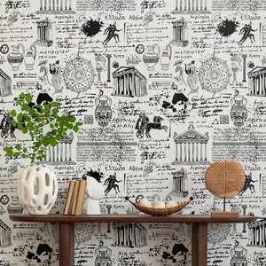 and Classic Artistic Pattern Wallpaper, Self-Adhesive Greek Style Peel and Stick, Waterproof and Wear-Resistant for Bedroom or Studio Interior Decor