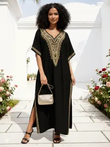 EDOLYNSA Kaftan Dresses for Women embroidery caftan Women's robe beach dress loose lounge wear casual Homewear comfortable daily wear vacation outfits Q1761
