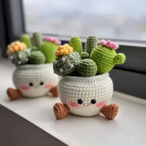 Smiling Cactus Crochet Pot | Handmade Crochet Cactus | Cute Desk Decor | Cheer Up & Stress Relief Gift | Gift For Mom | Gift For Her