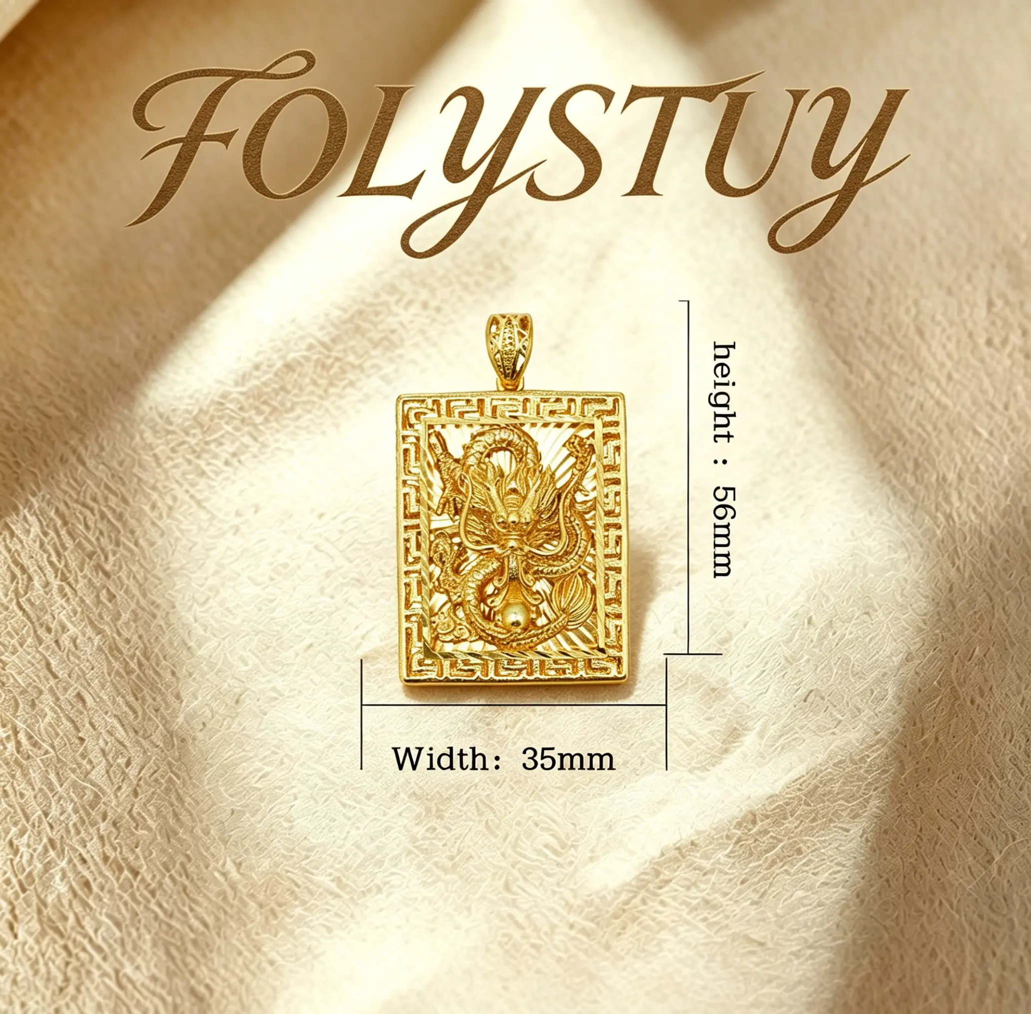 The pendant is 35mm wide and 56mm long.[FOLYSTUY (K148)] The relief dragon-shaped pendant is suitable for both women and men, featuring an elegant design that is perfect for festive fashion trends.