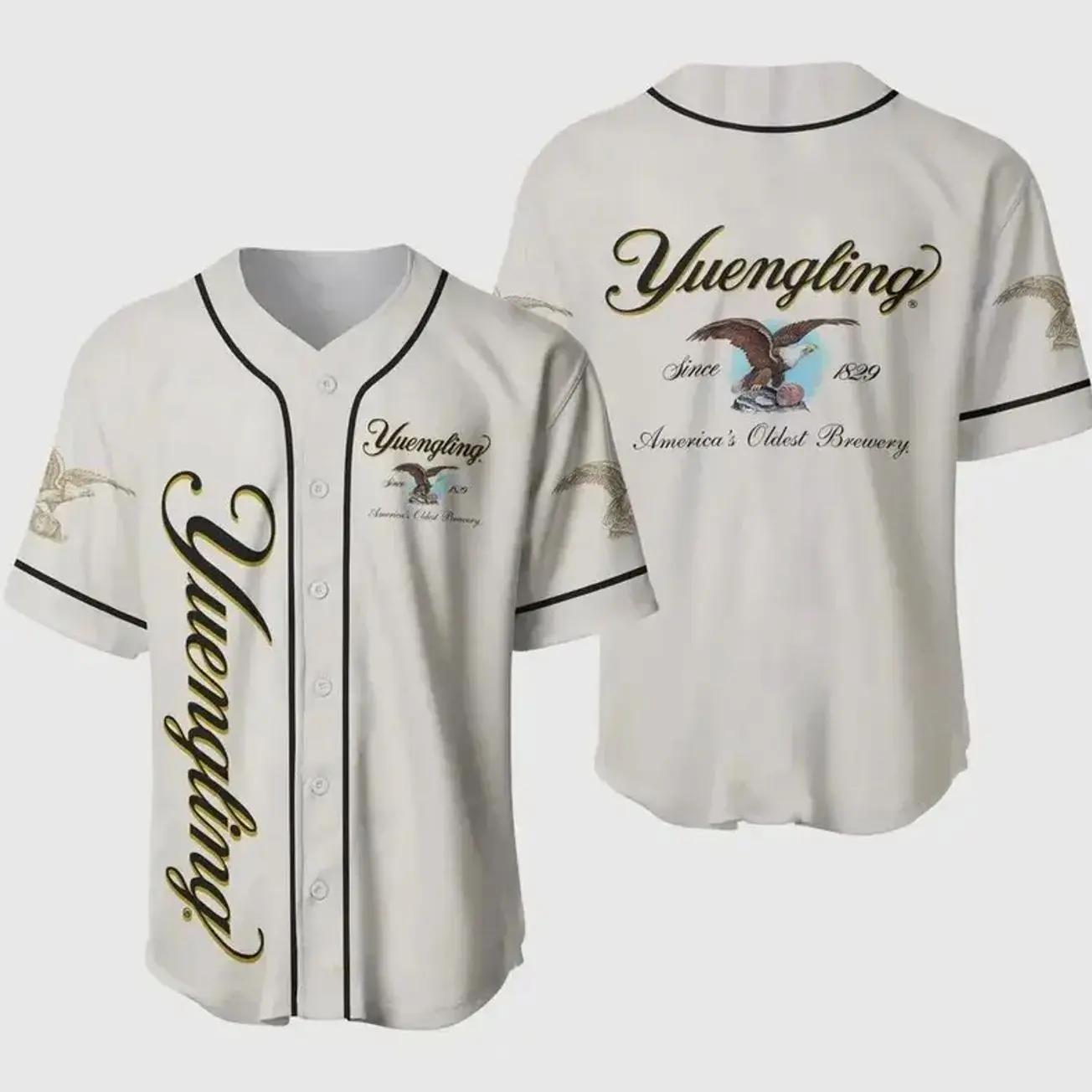 Yuengling Since 1829 Americas Oldest Brewery Baseball Jersey Bald Eagle Print Oversized Unisex Streetwear Summer Casual Men Women USA Patriotic Beer Lover Gift LVA