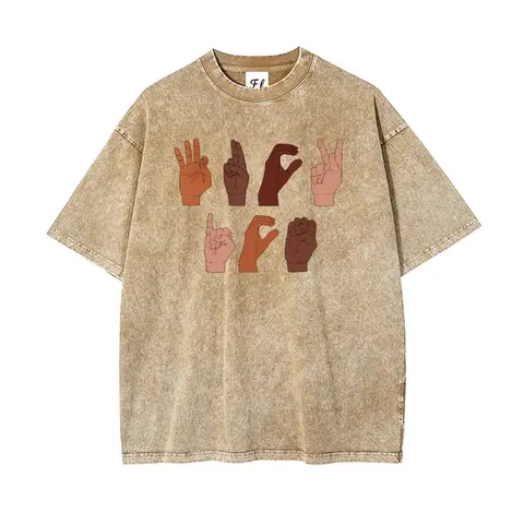 Menswear Unisex Oversize Soft Washed Batik Cotton Round Neck T-Shirt - Vintage Retro Casual, F*ck ICE Hand Sign, Chinga La Migra, Anti-Deportation, Hot Stamp, Pre-Shrunk Fabric, All Season Streetwear
