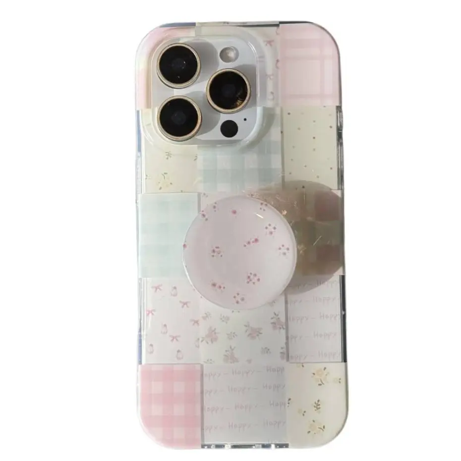 Spliced Floral Stand Phone Case - Fits iPhone 16, 16 PM, 15 Pro Max, Smartphone Accessories with Casing & Cover for Device Protection, Handheld