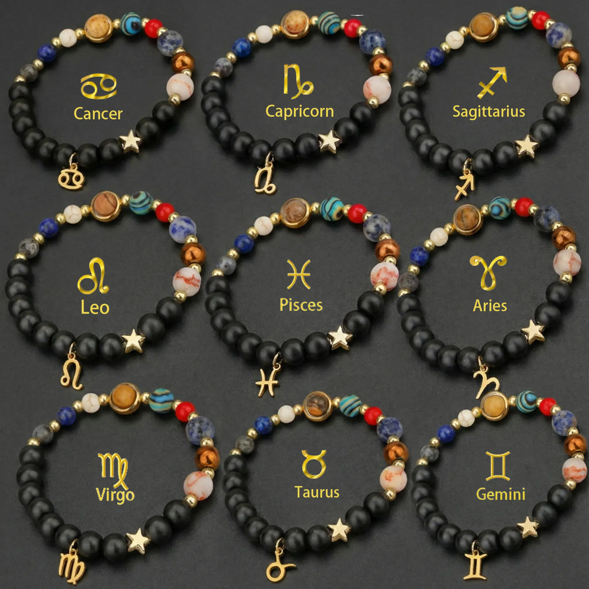 Solar System & Constellation Design Handmade Beaded Bracelet, Unisex Couple Style, Guardian Star Natural Stone Beads Bracelet Bangle Gifts summerwins