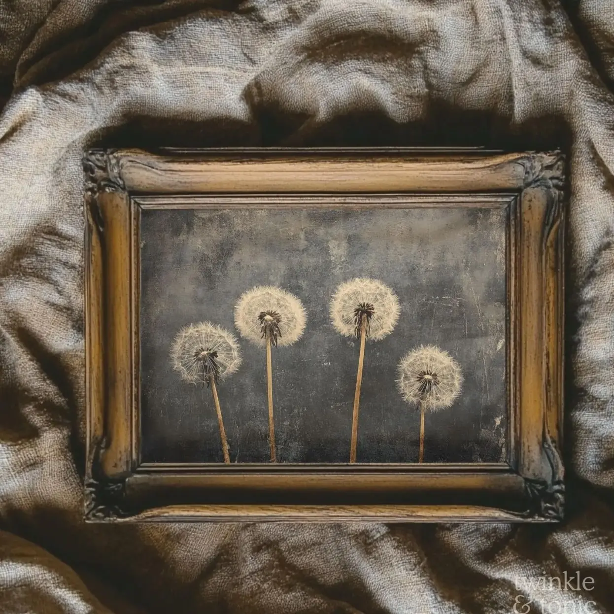 Vintage Dandelion Poster, Rustic Wildflower Art, Dark Academia Painting, Antique Landscape Decor, Moody Wall Print | Unframed L