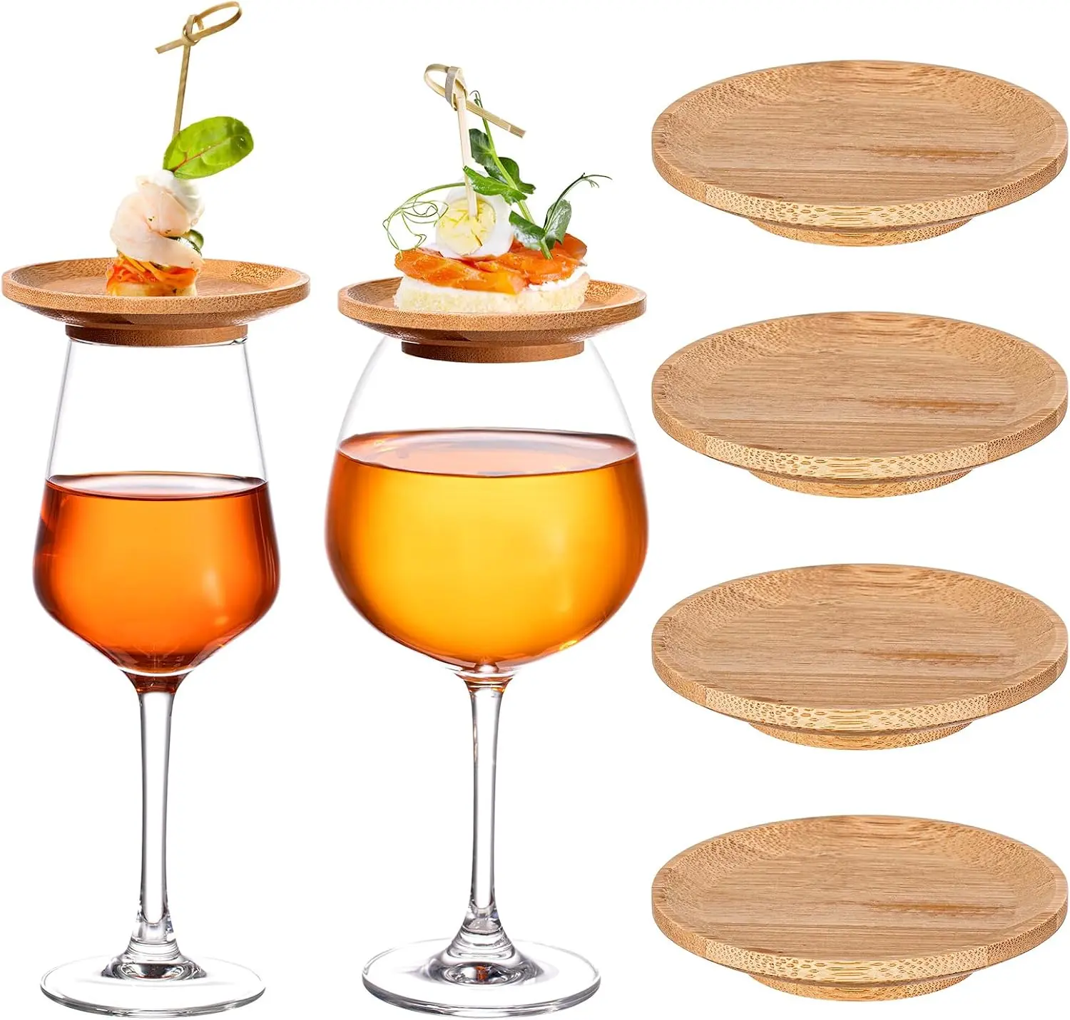 4 Pcs Wine Glass Charcuterie Topper Bamboo Wine Glass Covers to Keep Bugs out Round Charcuterie Board Dual Use Cups Topper Appetizer Plates for Housewarming Gifts Family Gatherings