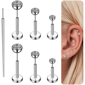 16G 18G 20G Flat Back Earrings Stud Titanium Threadless Nose Rings Tragus Labret Cartilage Lip Medusa Conch Body Piercing Jewelry Hypoallergenic for Women Men