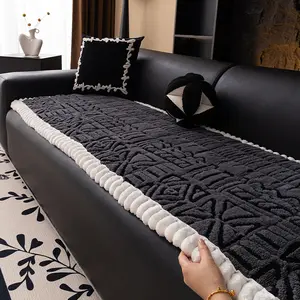 1PC Bohemian Style Sofa Cover, Fashion Couch Protector - Retro Geometric Pattern Short Plush Slipcover | Scratch-Resistant, Non-Slip & Pet-Friendly | Fits 1/2/3-Seater Sofas | All-Season Sofa Protector, Soft Sofa Protector, Machine Washable