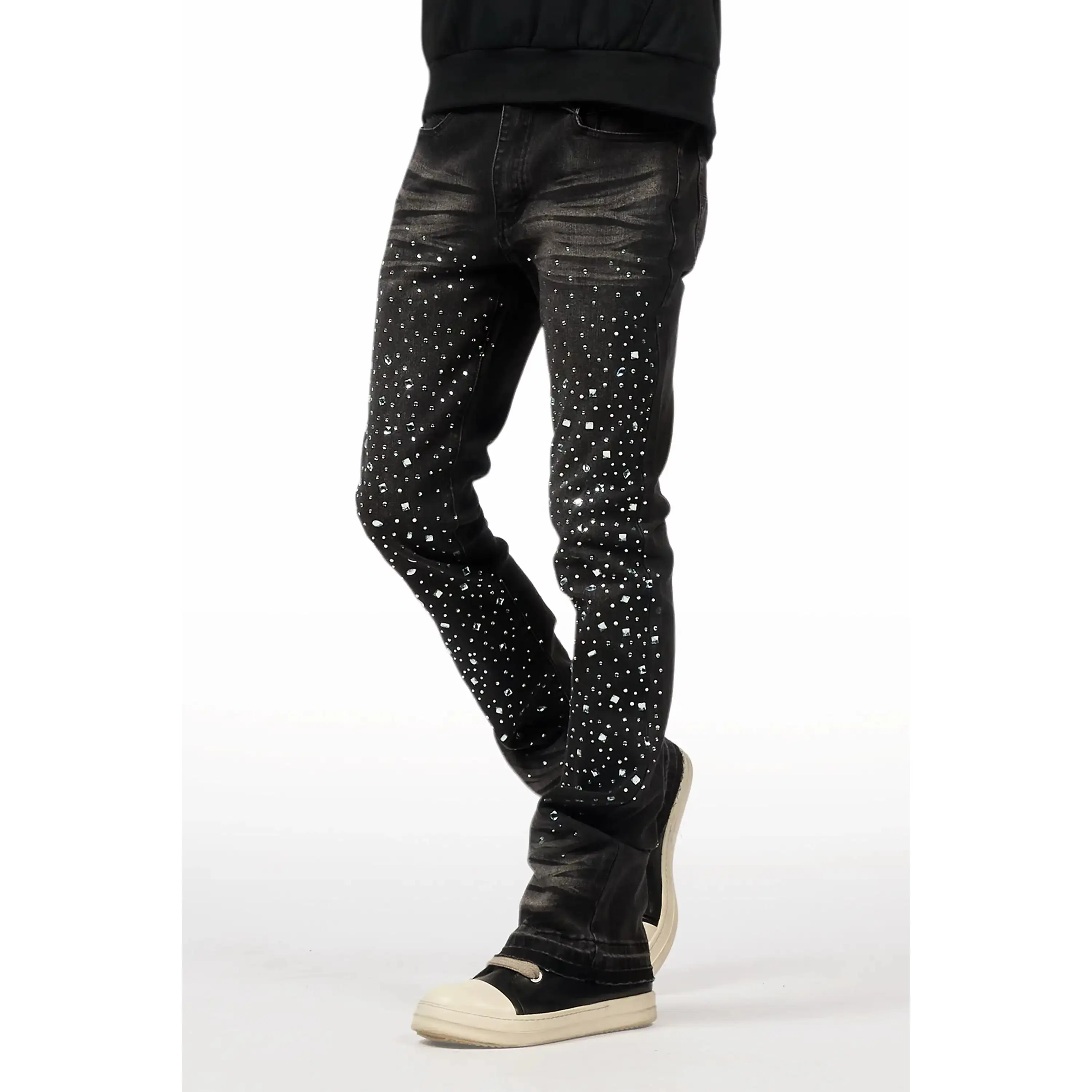 Twinkle Dark Grey Rhinestone Stacked Flare Jean