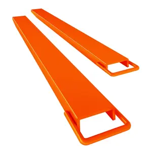 GARVEE Versatile GARVEE 5.5" Pallet Fork Extensions for Forklift Trucks, Heavy Duty Steel, 4600 LBS Max, Available in Orange and Yellow with Sizes 60" to 96" for Enhanced Load Handling Efficiency.
