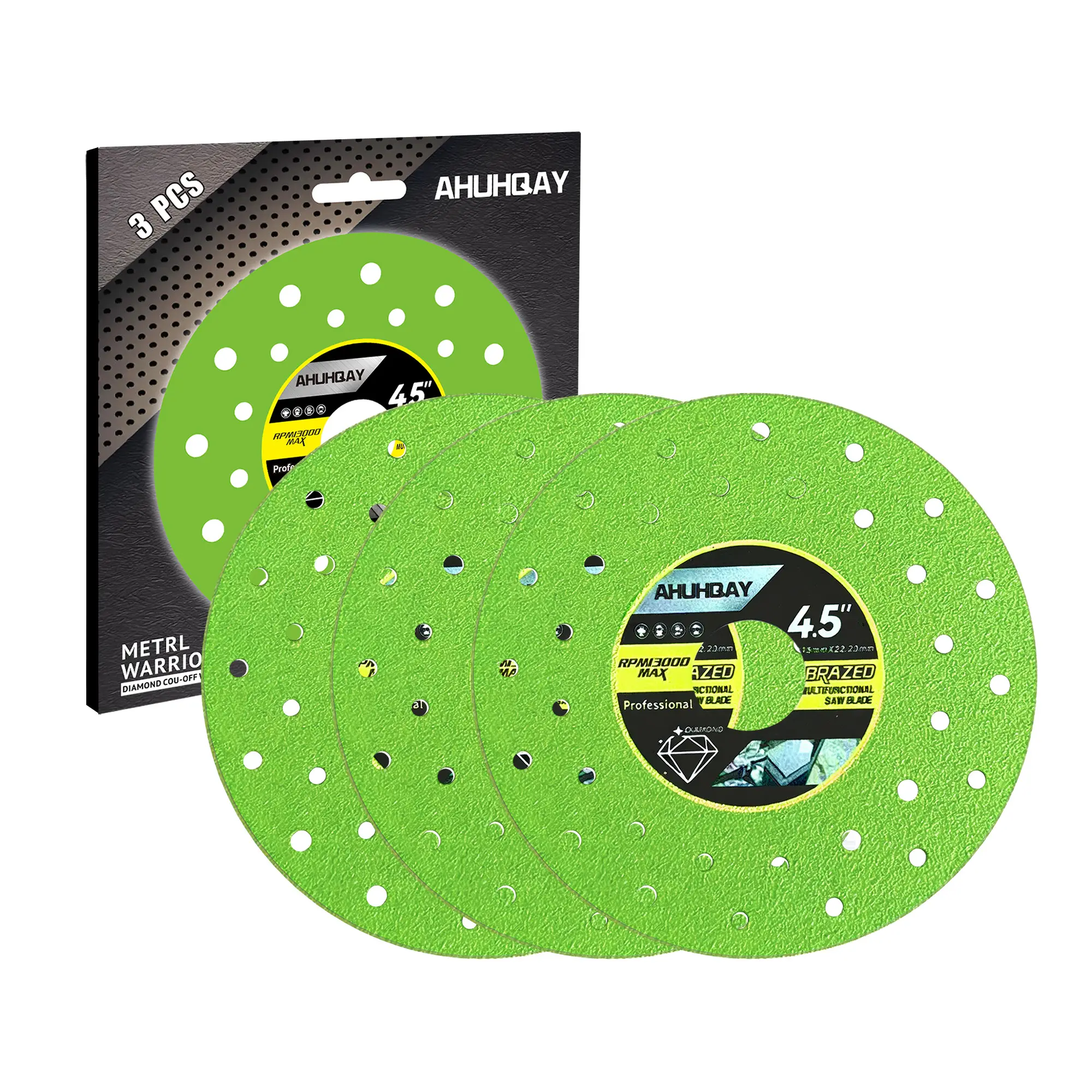 AHUHQAY 3-Pack 4.5in (115mm) Brazed Diamond Cutting Discs for Angle Grinder, 7/8in Arbor Wheels with 45-Degree Chamfered Design, 1.2mm Substrate, Heat Dissipates, Dry/Wet Tile Cutting Tool, Father's Day Gift
