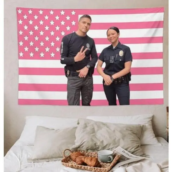 Lucy Chen The Rookie Pink American Flag Print Tapestry - Tim Bradford Themed, Light Polyester 1-Side Design, Indoor Wall Decor for Home Supplies, Outdoor Use bedroom decor tapestry cheap bedroom decor stuff for your room cheap tiktokshopbacktoschool