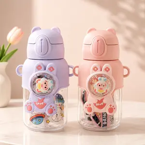 600ML Cartoon Kids Plastic Water Bottle with Straw, Leak-Proof Drinkware with Lid for Children’s School & Outdoor Use