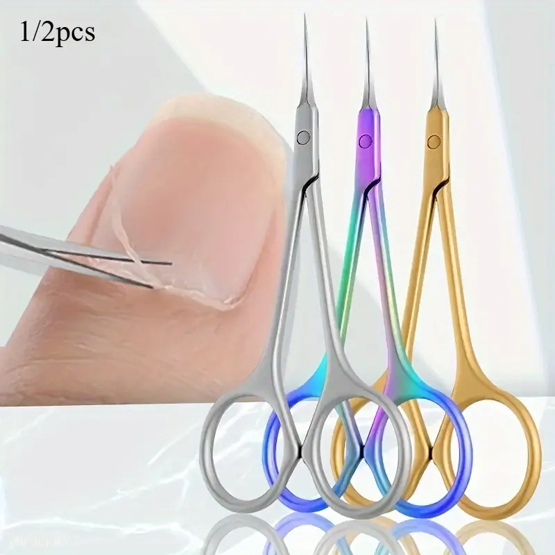 1/ 2pcs Professional Ambidextrous Cuticle Scissors - Ergonomic Non-Slip Finish, Precision Curved for Effortless, -Purpose Small Scissors for Eyebrow, Eyelash, Cuticle Care, Nail Trimming, and Grooming - Unscented, Stainless Steel, and Easy to Clean