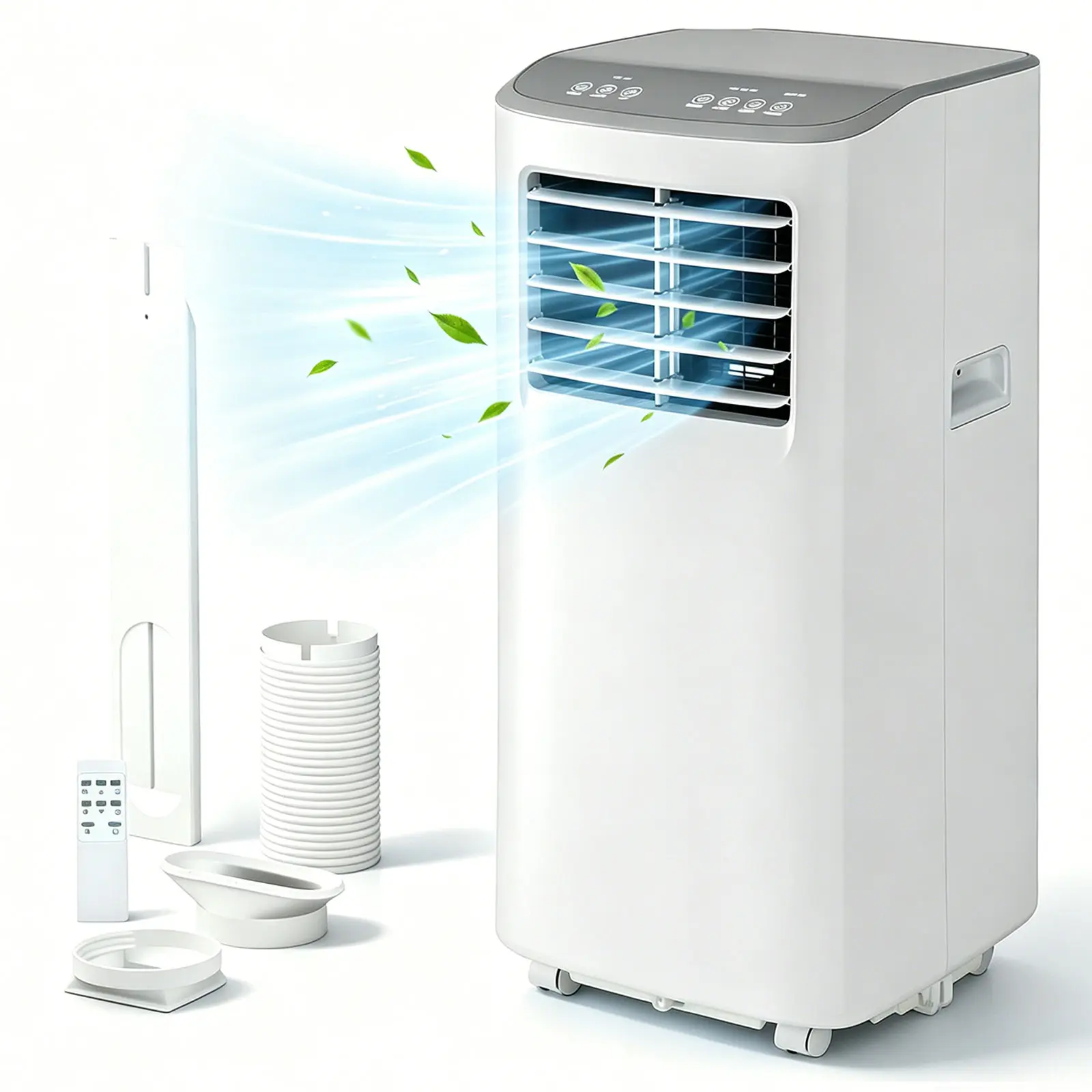 Garvee 8000 BTU Portable Air Conditioner, 3‑in‑1 Cooling Dehumidifier & Fan, Quiet Auto Evaporation No‑Drain Design, Remote Control & 24H Timer, Cools Up to 350 Sq.Ft, Ventless White Indoor AC Unit
