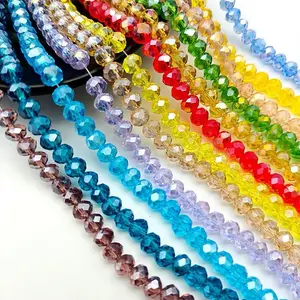【C005】DIY 4mm flat Crystal Glass Beads Faceted Teardrop Rondelle Beads Gemstone Loose Beads Bulk Crystal Beads for Jewelry Making DIY Crafts Necklace Bracelet Earring Kit(AB Color)