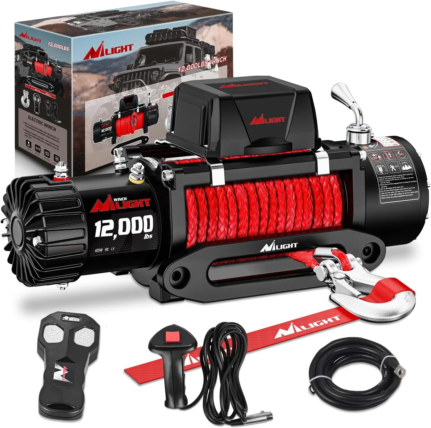 Nilight 12V Heavy Duty 13000lbs Electric Winch, High-Capacity Cast Aluminum Winch with Synthetic Rope, Fairlead, Wired Handle, Infrared Remote, Waterproof Design for Car, Boat, Jeeps, Offroad Towing