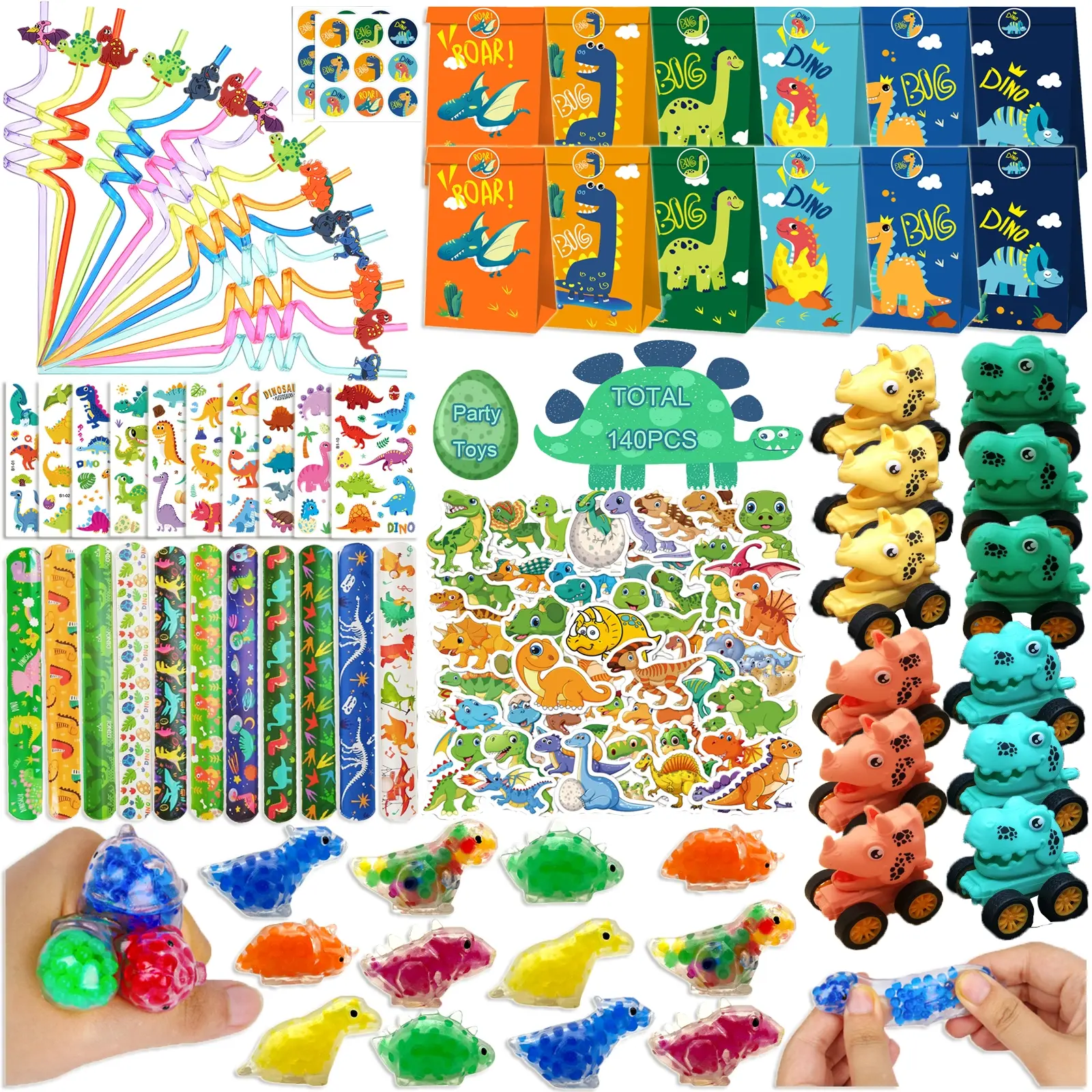 140Pcs Dinosaur Party Favor Gifts, Gift Pack Set, Dinosaur Birthday Party Decorations, Dinosaur Supplie for Kids Toys School Classroom Student Prizes, Treasure Box Pinata Goodie Bag Stuffers, Boy Girl Birthday Supplies Treat Gift, Birthday Party Favors