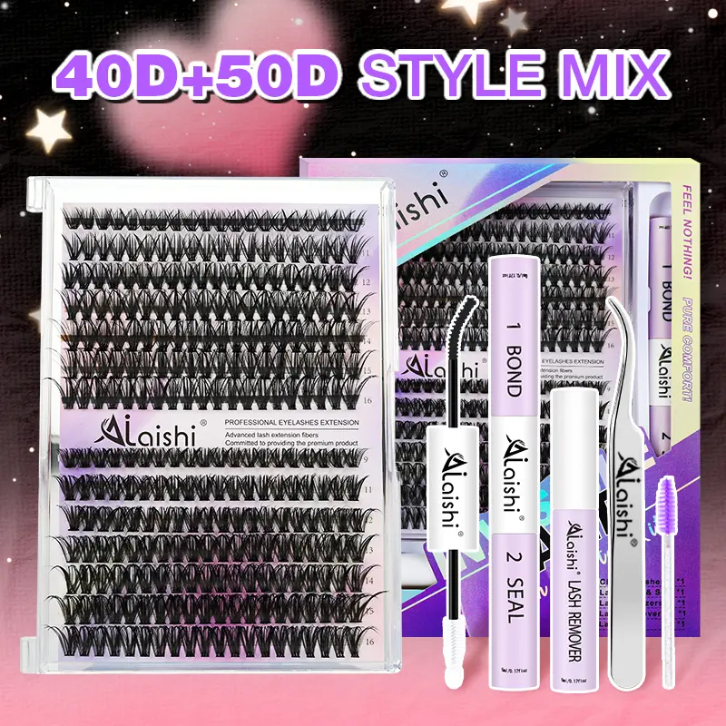 Ailaishi 40D+50D Lash Cluster Kit – 280 Pcs, D-Curl Lightweight Lashes, 9-16mm DIY, with Bond & Seal, Remover, Tweezers & Brush，Beginner-Friendly False Lashes for Daily Wear ,DealsForYouDays