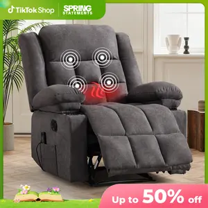 [summervibes] EBELLO Manual Recliner Chair with Massage and Heat, Fabric Recliner with Cup Holders & Storage Pockets, Breathable Comfortable Lounger for Living Room
