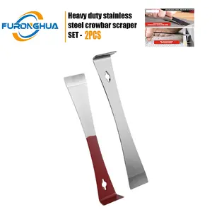 2PC Heavy Duty Stainless Steel Crowbar Scraper Set Woodworking Demolition Tools 3mm Thick Anti-Slip Grip Flooring Installation Carpenter Must Have