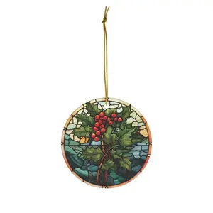 Holly Berries Ceramic Christmas Ornament Decor - Circle, Star, Heart, Oval