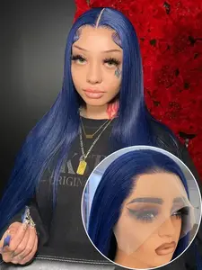 Deep Blue Long Silky Straight Lace Front Wig, Handmade Natural Hairline, High Temperature Fiber Synthetic Hair, 13x4 Free Parting Design, Role Play and Daily Wear, Glueless Frontal Wig, Synthetic Lace Wigs