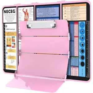 Foldable 4-Layer Aluminum Nursing Clipboard, Nursing Medical Edition with Cheat Sheets, Pocket Size Clipboard with Pen Clip for Nurses Students Doctors, Pink