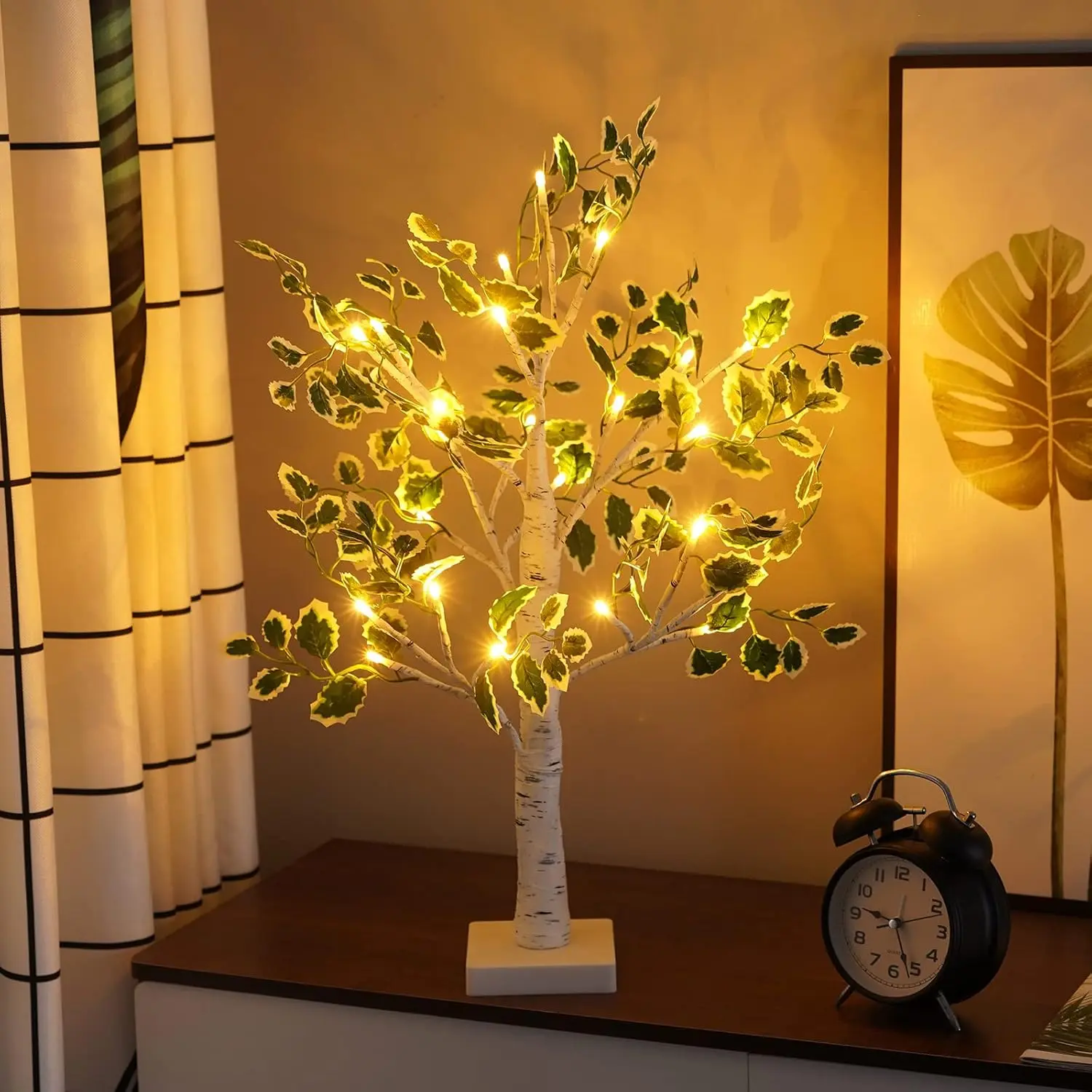 Garvee 2pc Lighted Birch Trees with Green Leaves for Indoor Decor, 2ft Light Up Tree Lamp with Timer, Fairy Light Spirit Tree for Christmas, Office, Wedding, Home Decorations, USB/Battery Powered