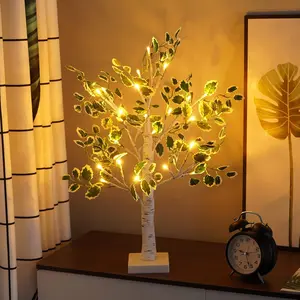 2pc Lighted Birch Trees with Green Leaves for Indoor Decor, 2ft Light Up Tree Lamp with Timer, Fairy Light Spirit Tree for Christmas, Office, Wedding, Home Decorations, USB/Battery Powered,summervibes