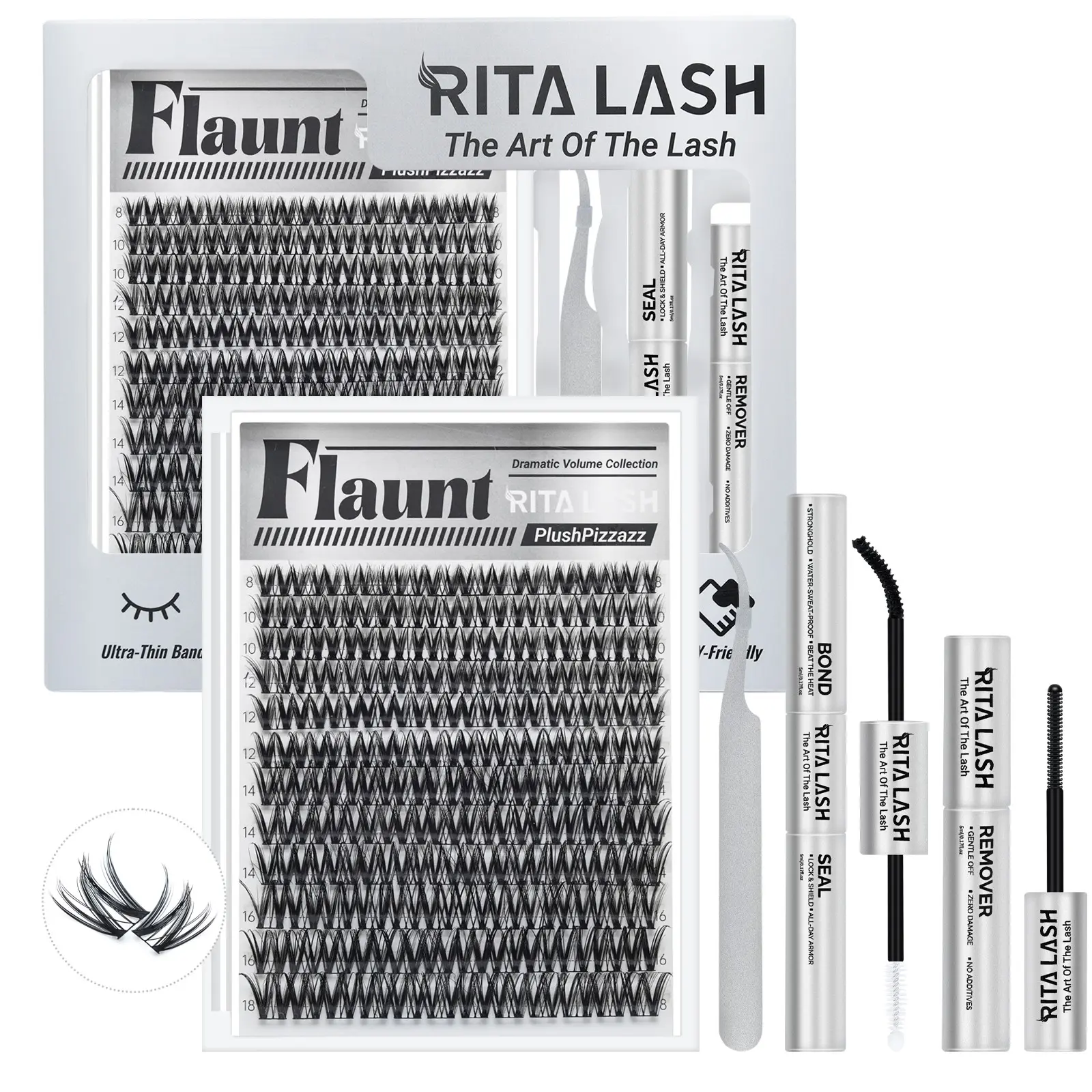 Flaunt | RITALASH 144 Pcs Clusters Kit Upgrade 2.0 Eyelashes with Ultra-Dense, Long-Lasting Lashes, Volume Style, Manga Style | Beginner-Friendly DIY Lashes | Popular & Must-Have Kit with Bond, Seal, Remover & Tweezers