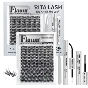 Flaunt | RITALASH 144pcs Clusters Kit Upgrade 2.0 Eyelashes with Ultra-Dense, Long-Lasting Lashes, Volume Style, Manga Style | Beginner-Friendly DIY Lashes | Popular & Must-Have Clusters Kit with Bond and Seal Remover tweezers Volume False Eyelashes